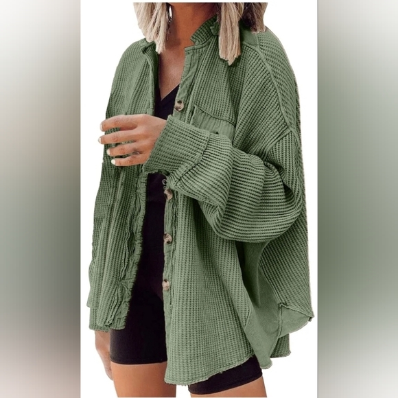 Sage Green Casual Lapel Pocket Button-down Shirt Shacket Lg NW(Great for layers) - Picture 3 of 4